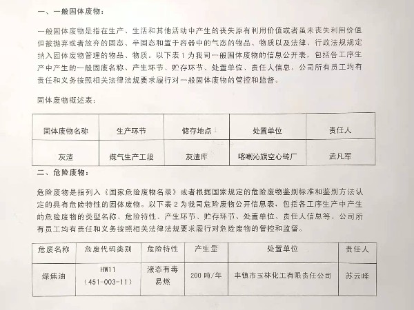 關于赤峰卉原建材有限公司產生處置固體、危險廢物信息的公開公示